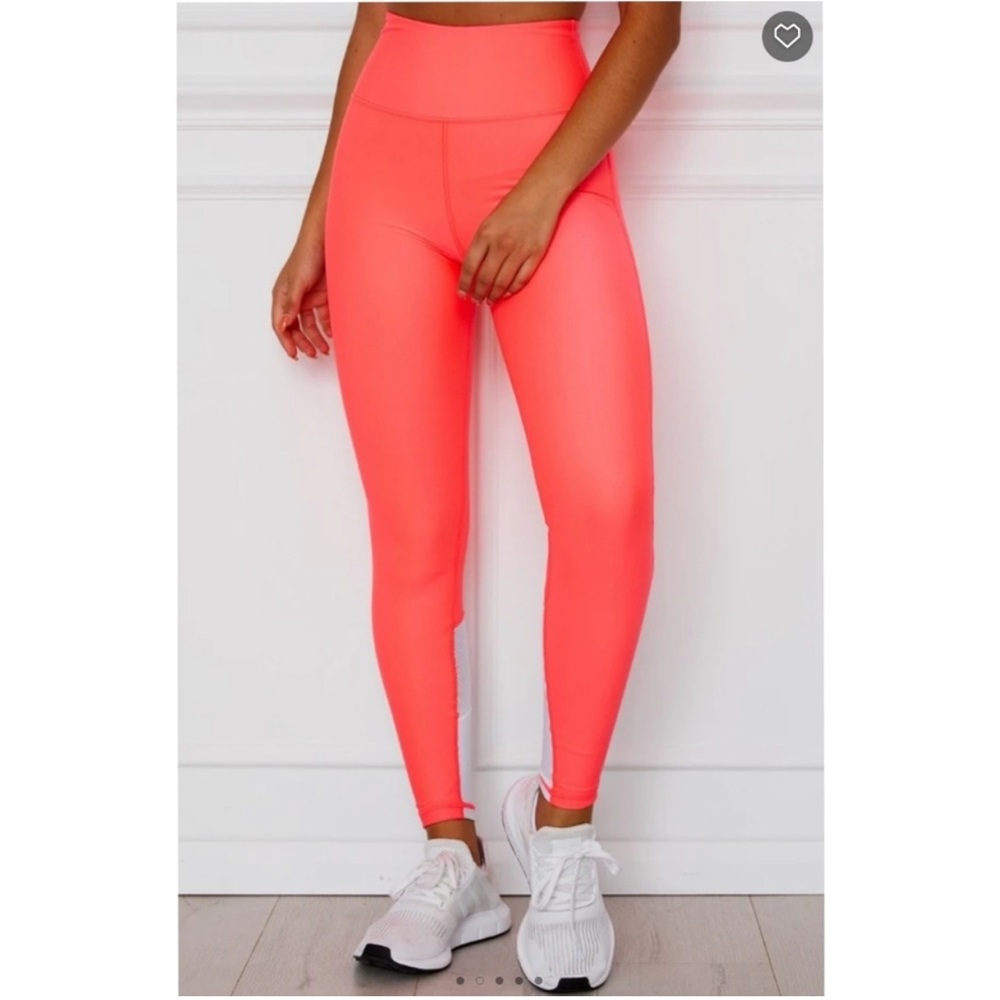 White Fox Active Alexis Neon High Rise Leggings Coral Pink Orange Mesh Panels M